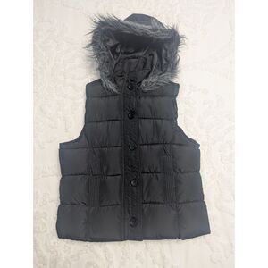 Arizona Jean Co. Black Puffer Vest Hooded Faux Fur Trim Size L